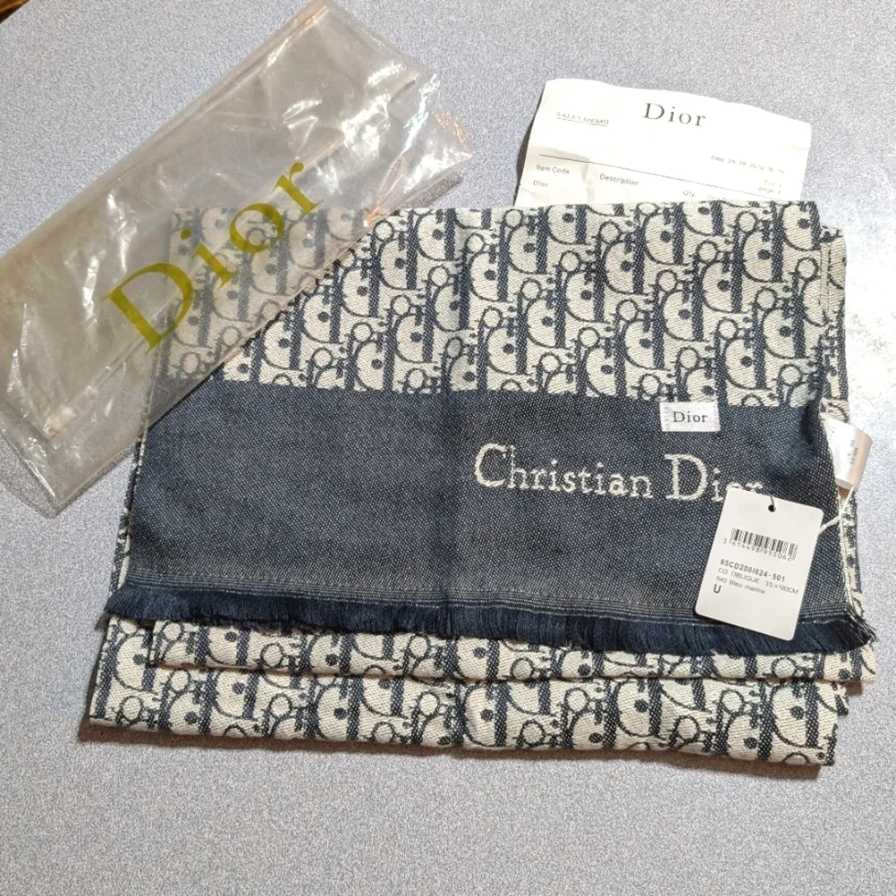 NWT DIOR 78" x 12" Bleu Marine Scarf - Picture 6 of 6